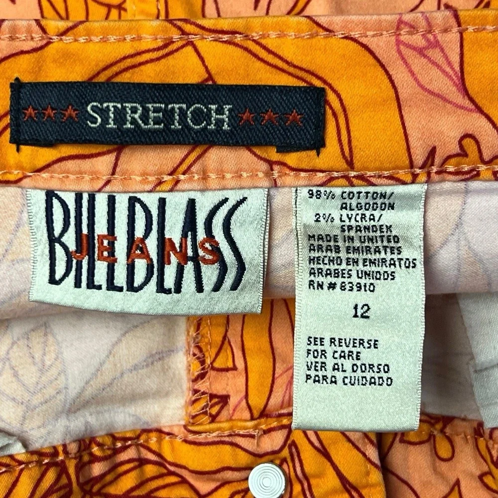 Bill Blass Jeans 12 Shorts Orange Floral Cuffed Stretch High Rise Casual Vibrant